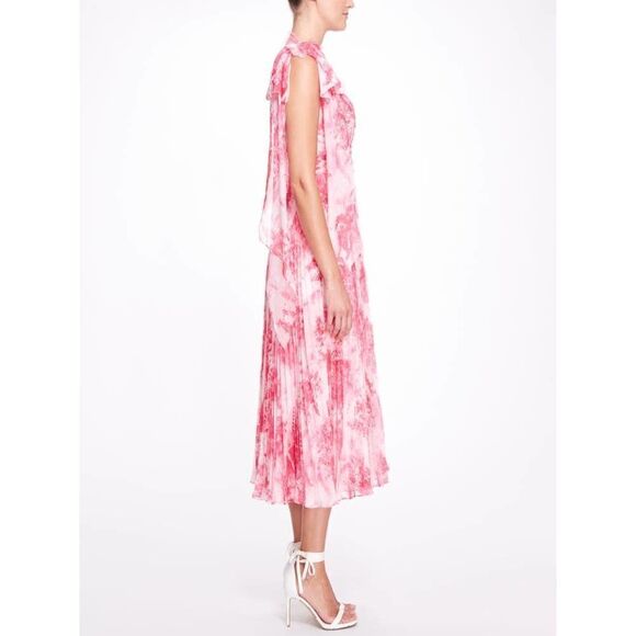 Marchesa one shoulder printed chiffon pleated dress pink US8 - Picture 2 of 10